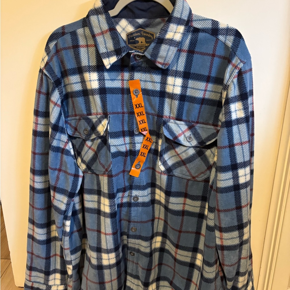 Men's Blue and White Plaid Flannel Fleece Shirt XXL Outdoors